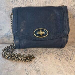Fossil Blue Leather Turn Lock Chain Strap Mini Bag